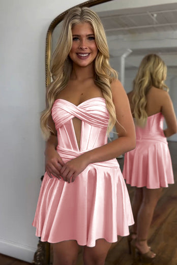 A Line Fuchsia Sweetheart Corset Short Homecoming Dress