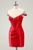 Load image into Gallery viewer, Red Off The Shoulder Bodycon Homecoming Dress with Sequins