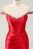 Load image into Gallery viewer, Red Off The Shoulder Bodycon Homecoming Dress with Sequins