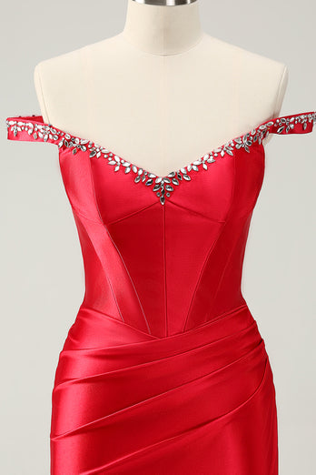 Red Off The Shoulder Bodycon Homecoming Dress with Sequins