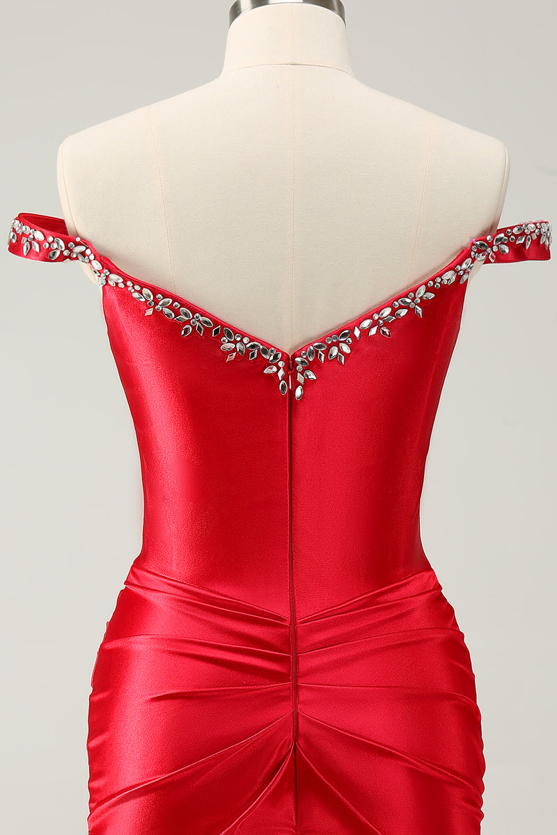 Load image into Gallery viewer, Red Off The Shoulder Bodycon Homecoming Dress with Sequins