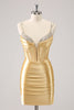 Load image into Gallery viewer, Golden Spaghetti Straps Bodycon Homecoming Dress with Sequins