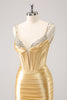 Load image into Gallery viewer, Golden Spaghetti Straps Bodycon Homecoming Dress with Sequins