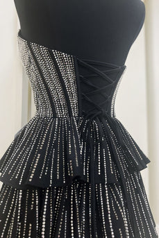 Sparkly Black Sweetheart Beaded Tiered Homecoming Dress