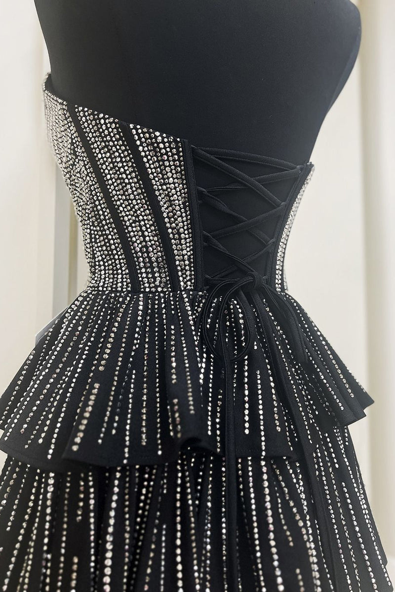 Load image into Gallery viewer, Sparkly Black Sweetheart Beaded Tiered Homecoming Dress