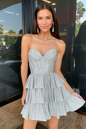 Sparkly A-Line Grey Sweetheart Short Homecoming Dress with Ruffles