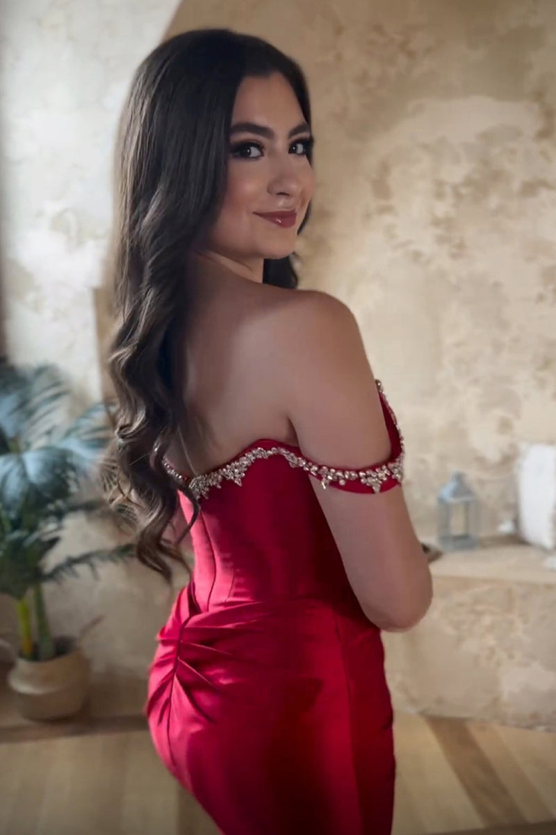 Load image into Gallery viewer, Off The Shoulder Red Tight Short Homecoming Dress with Sequins