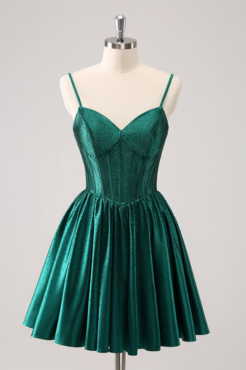 Dark Green A-Line Spaghetti Straps Homecoming Dress