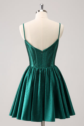 Dark Green A-Line Spaghetti Straps Homecoming Dress