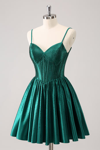 Dark Green A-Line Spaghetti Straps Homecoming Dress