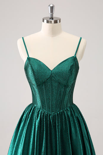 Dark Green A-Line Spaghetti Straps Homecoming Dress