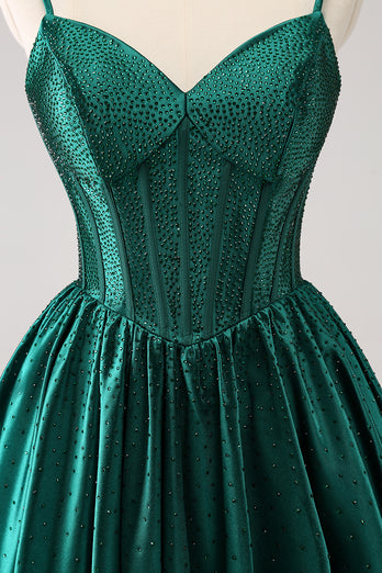 Dark Green A-Line Spaghetti Straps Homecoming Dress