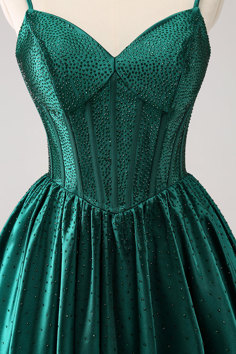 Load image into Gallery viewer, Dark Green A-Line Spaghetti Straps Homecoming Dress