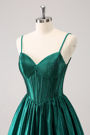 Dark Green A-Line Spaghetti Straps Homecoming Dress