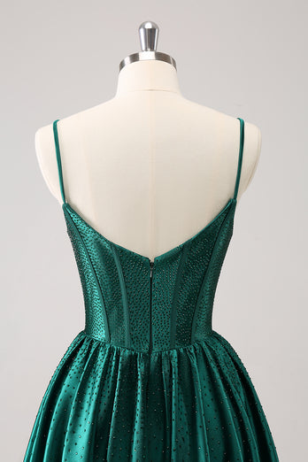 Dark Green A-Line Spaghetti Straps Homecoming Dress