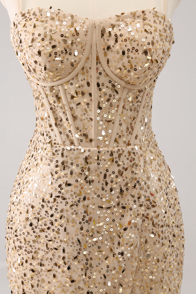 Load image into Gallery viewer, Sparkly Golden Spaghetti Straps Bodycon Homecoming Dress with Sequins