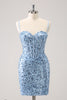 Load image into Gallery viewer, Sparkly Spaghetti Straps Blue Bodycon Homecoming Dress with Sequins