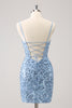 Load image into Gallery viewer, Sparkly Spaghetti Straps Blue Bodycon Homecoming Dress with Sequins