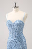 Load image into Gallery viewer, Sparkly Spaghetti Straps Blue Bodycon Homecoming Dress with Sequins