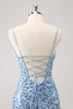 Load image into Gallery viewer, Sparkly Spaghetti Straps Blue Bodycon Homecoming Dress with Sequins