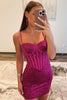 Load image into Gallery viewer, Sparkly Fuchsia Spaghetti Straps Tight Corset Homecoming Dress