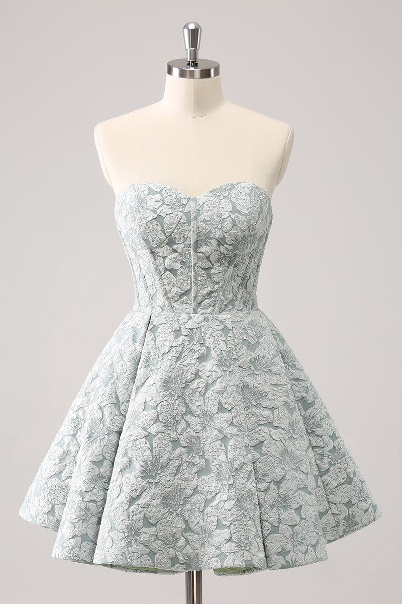 Load image into Gallery viewer, Sweetheart Grey Green A-Line Short Homecoming Dress with Appliques