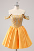 Load image into Gallery viewer, Yellow Off The Shoulder A-Line Short Homecoming Dress with Beading