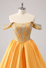 Load image into Gallery viewer, Yellow Off The Shoulder A-Line Short Homecoming Dress with Beading