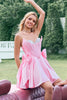 Load image into Gallery viewer, Sparkly Pink A-Line Strapless Satin Short Homecoming Dress