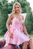 Load image into Gallery viewer, A-Line Pink Strapless Satin Short Homecoming Dress with Beading