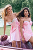 Load image into Gallery viewer, A-Line Pink Strapless Satin Short Homecoming Dress with Beading