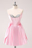 Load image into Gallery viewer, Sparkly Pink A-Line Strapless Satin Short Homecoming Dress