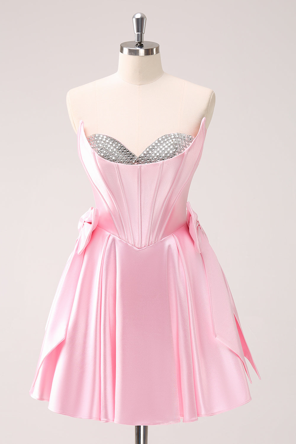 Sparkly Pink A-Line Strapless Satin Short Homecoming Dress