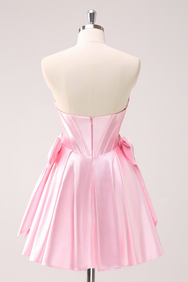 Load image into Gallery viewer, Sparkly Pink A-Line Strapless Satin Short Homecoming Dress