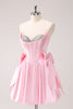 Load image into Gallery viewer, Sparkly Pink A-Line Strapless Satin Short Homecoming Dress