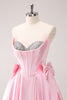 Load image into Gallery viewer, Sparkly Pink A-Line Strapless Satin Short Homecoming Dress