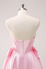 Load image into Gallery viewer, Sparkly Pink A-Line Strapless Satin Short Homecoming Dress