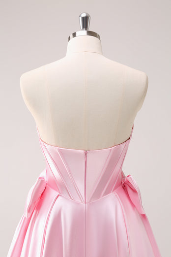 Sparkly Pink A-Line Strapless Satin Short Homecoming Dress