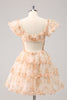 Load image into Gallery viewer, Yellow A-Line Floral Tulle Homecoming Dress with Puff Sleeves