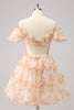 Load image into Gallery viewer, Yellow A-Line Floral Tulle Homecoming Dress with Puff Sleeves