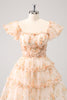 Load image into Gallery viewer, Yellow A-Line Floral Tulle Homecoming Dress with Puff Sleeves