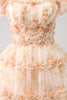 Load image into Gallery viewer, Yellow A-Line Floral Tulle Homecoming Dress with Puff Sleeves