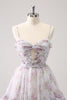 Load image into Gallery viewer, Lilac A-Line Spaghetti Straps Floral Tulle Homecoming Dress with Keyhole