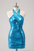 Load image into Gallery viewer, Blue Halter Bodycon Short Homecoming Dress with Keyhole