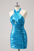 Load image into Gallery viewer, Blue Halter Bodycon Short Homecoming Dress with Keyhole