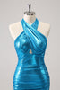 Load image into Gallery viewer, Blue Halter Bodycon Short Homecoming Dress with Keyhole