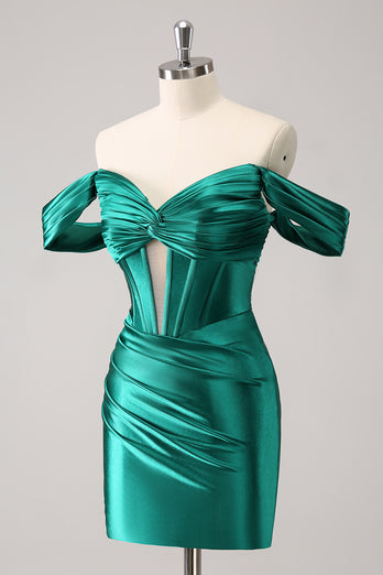 Dark Green Off The Shoulder Tight Corset Short Homecoming Dress