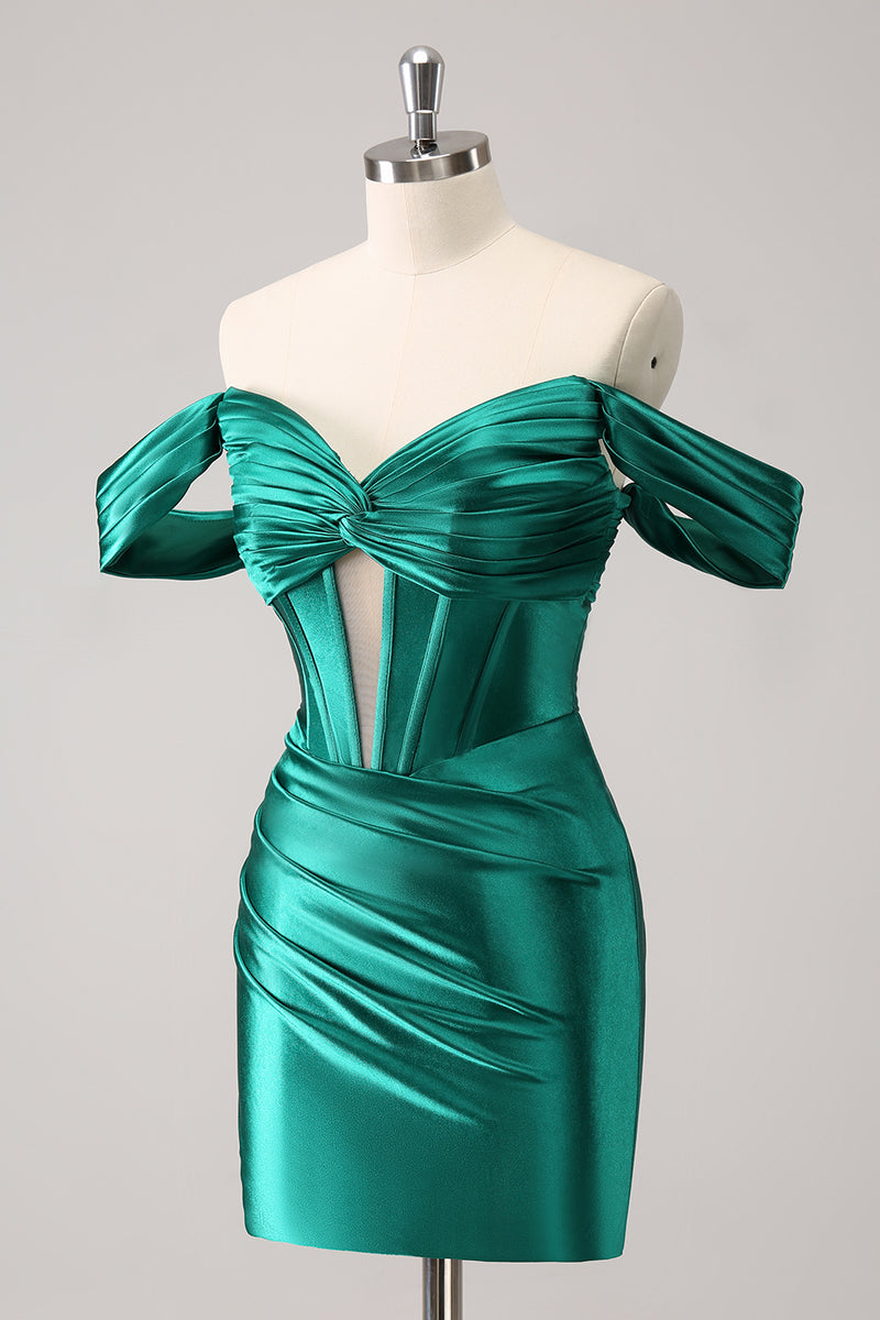 Load image into Gallery viewer, Dark Green Off The Shoulder Tight Corset Short Homecoming Dress