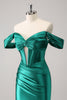 Load image into Gallery viewer, Dark Green Off The Shoulder Tight Corset Short Homecoming Dress