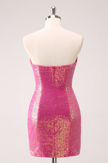 Sparkly Fuchsia Sweetheart Tight Short Homecoming Dress with Keyhole